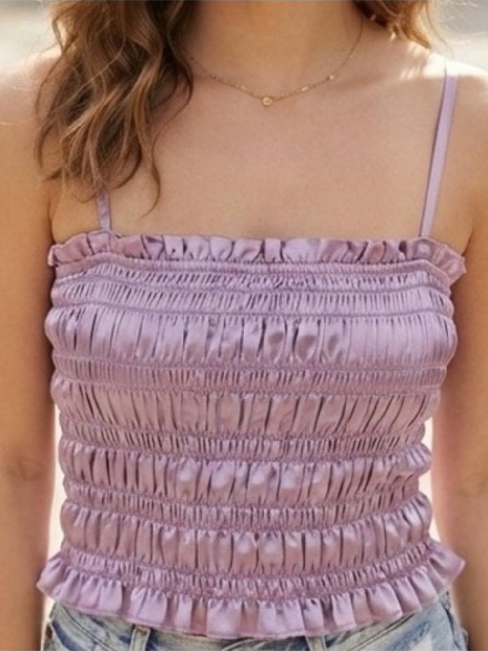 NWT Forever 21 Smocked Satin Top Sz S - Light Purple